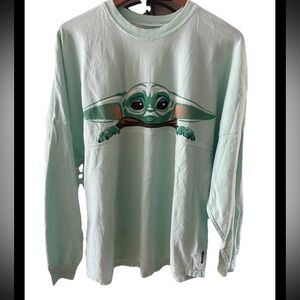 Disney spirit jersey the Mint Green Long Sleeve Shirt with Baby Yoda Design m